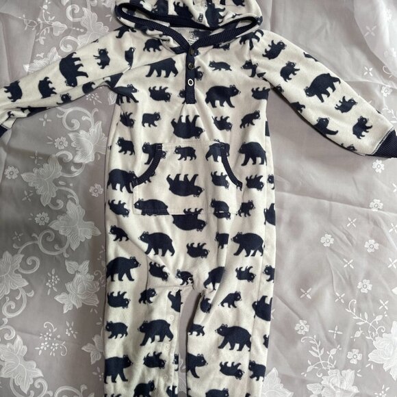 CARTERS One Piece Hooded Fleece Outfit White With Navy Bears 24 Months - Picture 2 of 10